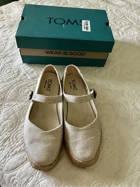 TOMS Natural Canvas Mary Jane Espadrilles with Buckle